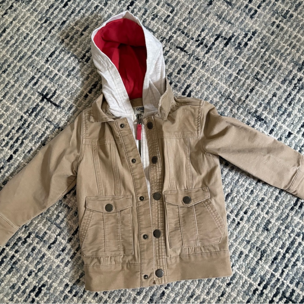 Kids Tan Jacket with Red Hood